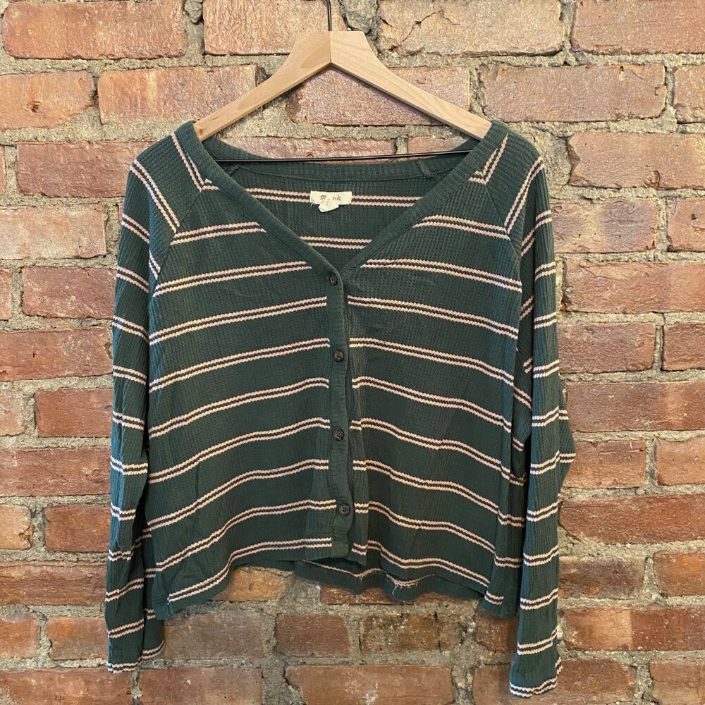 Madewell Green and Pink Stripe thermal Pajama set